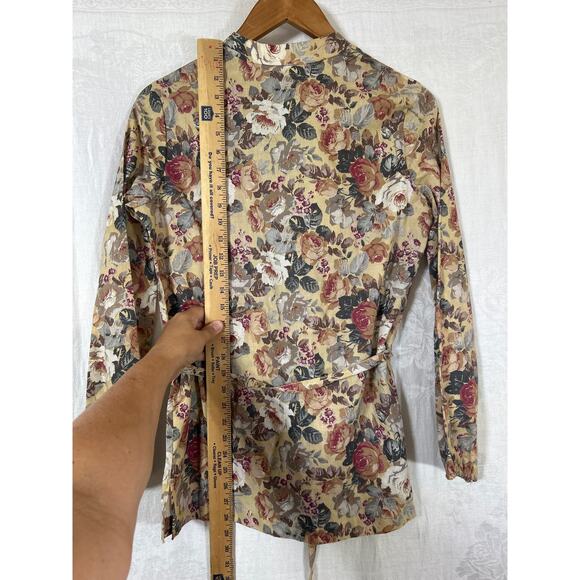 Fran Keene Vintage Tunic 12 Tan Floral Belted Cottagecore Fall Neutral Country - Picture 12 of 12